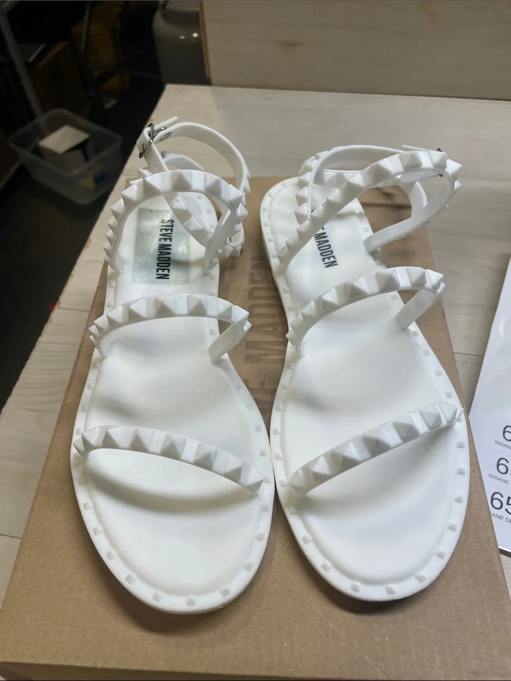 Steve Madden White Studded Strappy Flat Sandals #652